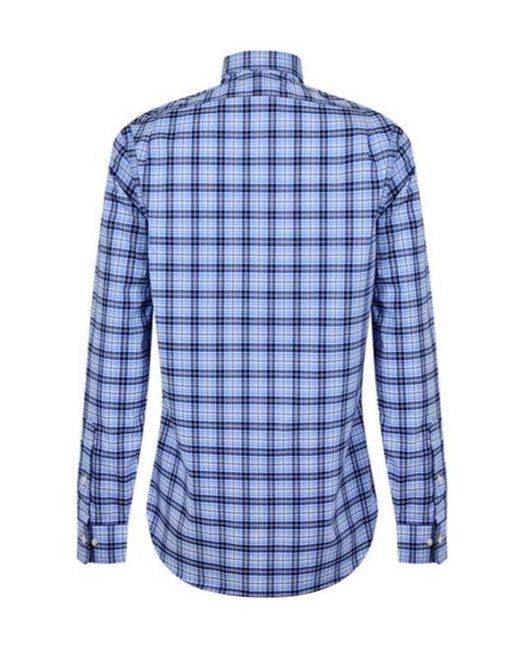 Polo Ralph Lauren Blue Poplin Check Long Sleeve Shirt for men