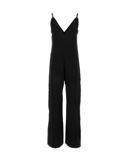 Jil Sander Black V-Neck Scallop-Edge Jumpsuit