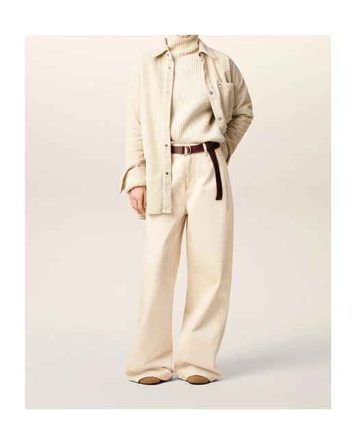AMI Natural Ami Logo Patch Wide-Leg Jeans