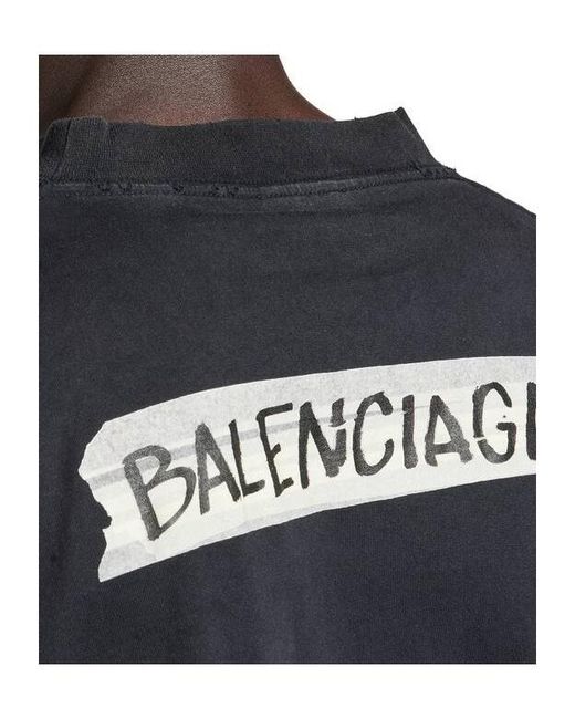 Balenciaga Blue Masking Tape Oversized Long Sleeve T-Shirt for men