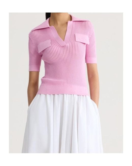 Patou Pink Ribbed Polo Knitted Top