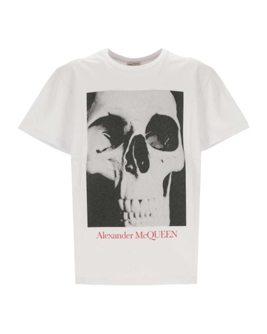McQueen Gray Skull Printed Crewneck T-Shirt for men
