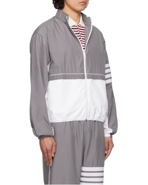Thom Browne Gray Bar Stripe Detailed Zipped Windbreaker for men