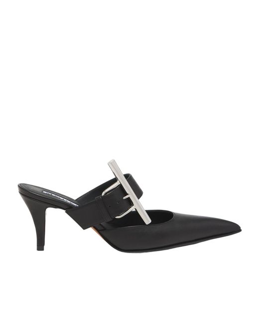 McQueen Black Birdee Cross-Bar Buckle Pointed-Toe Mules
