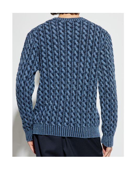Etro Blue Cable Knitted Crewneck Jumper for men
