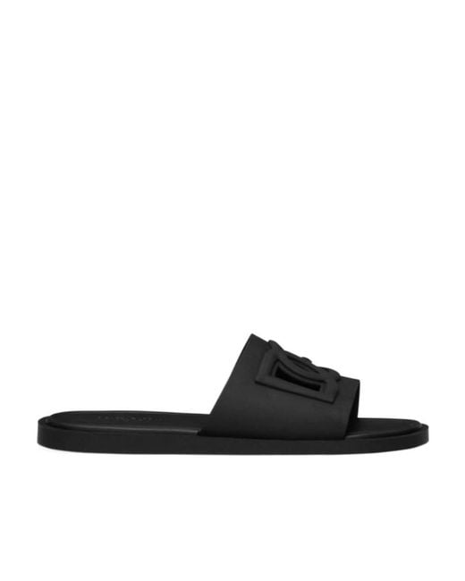 Dolce & Gabbana Black Logo Embossed Slides for men