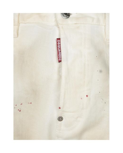 DSquared² White Paint Splatter Detailed Wide Leg Jeans for men