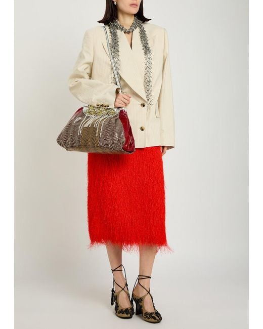 Dries Van Noten Red Snake Print Color-Blocked Handbag