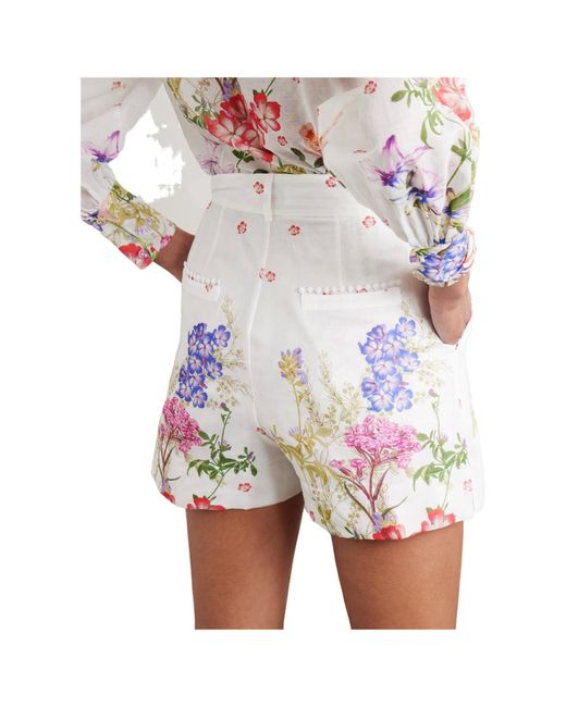 Charo Ruiz White Print Cotton-Blend Voile Shorts