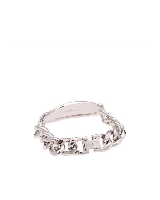 DSquared² White Logo Plaque Charm Link Bracelet for men