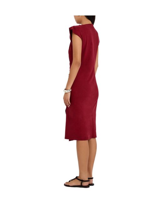 Isabel Marant Red Ruched Cotton Midi Dress