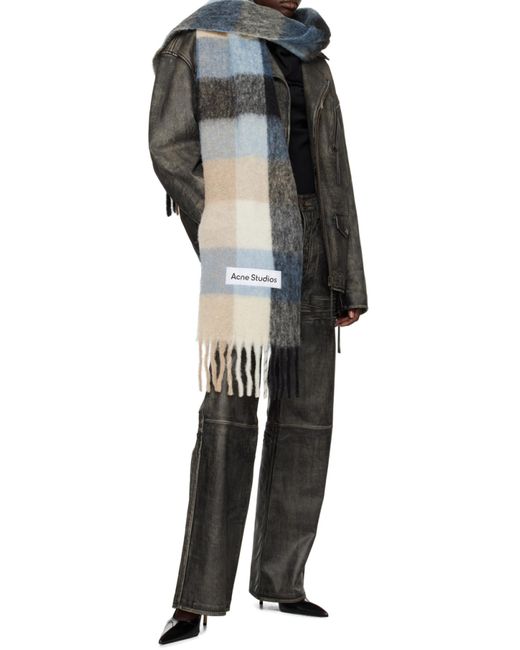 Acne Multicolor Logo Patch Checked Scarf for men