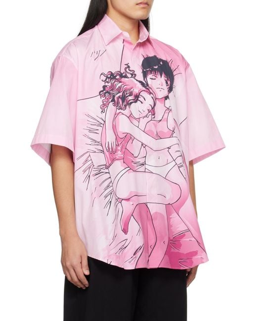 Vetements Pink Graphic-Print Cotton Shirt for men