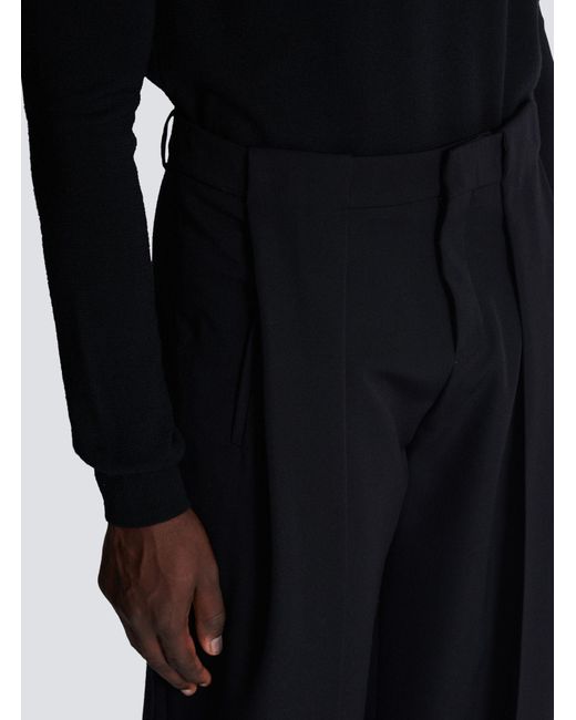 Balmain Black Wool Pleated Trousers for men
