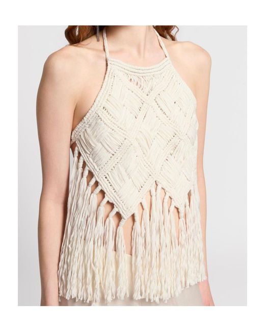 Peserico Natural Tassel Detailed Halter Knitted Top