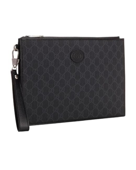 Gucci Black Gg Zipped Clutch Bag for men