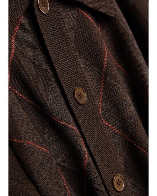 Our Legacy Brown Diamond Pattern Wool Cardigan for men