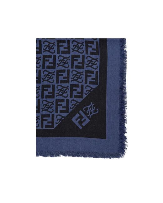Fendi Blue Monogram-Print Scarf for men