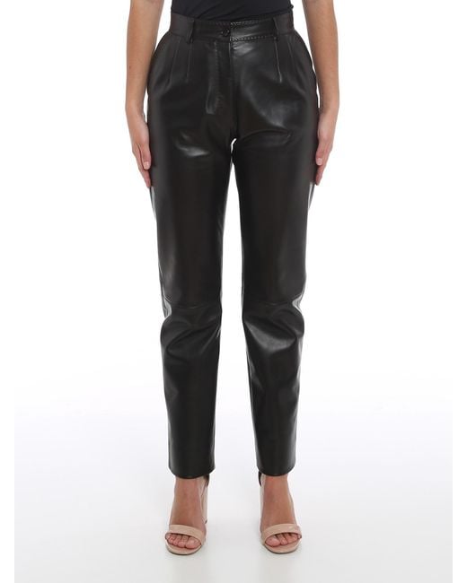 Dolce & Gabbana Black High Waisted Leather Trousers