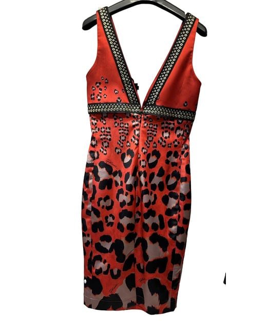 Just Cavalli Red V-Neck Sleeveless Dress