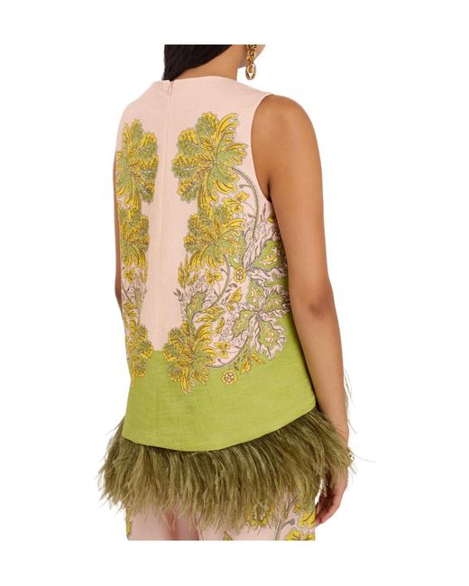 LaDoubleJ Yellow Feather-Trim Woven Top