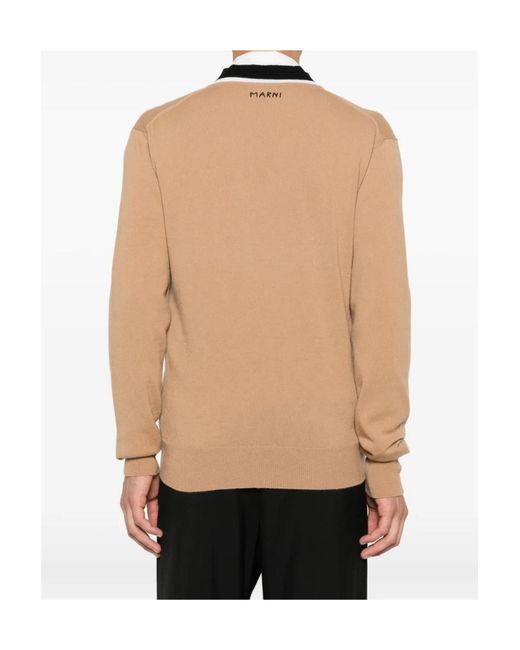 Marni Natural V-Neck Wool Sweater for men