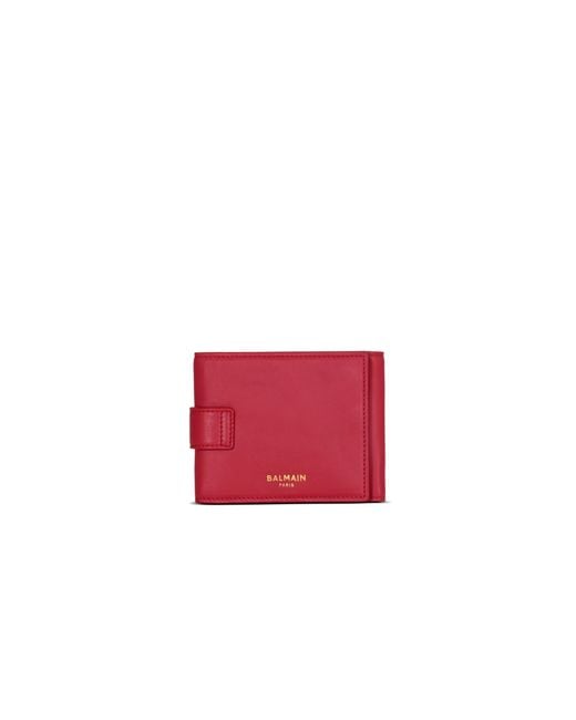 Balmain Red Pulse Trifold Smooth Leather Wallet