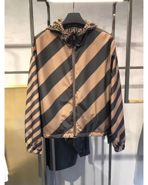 Fendi Brown Reversible Hooded Windbreaker for men