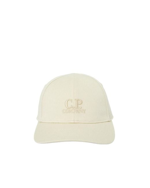 C P Company White Gabardine Logo Cap for men