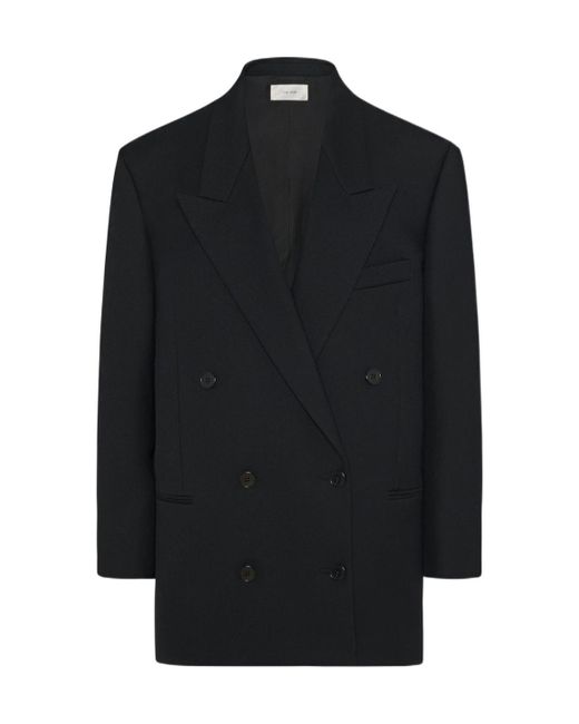 The Row Black Double-Breasted Wool Coat
