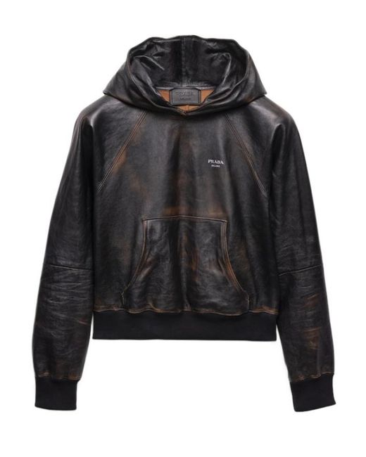 Prada Black Nappa Leather Hoodie for men