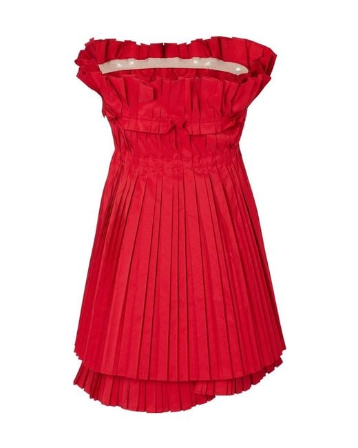 Fendi Red Asymmetric Double Layer Hem Short Bustier Dress