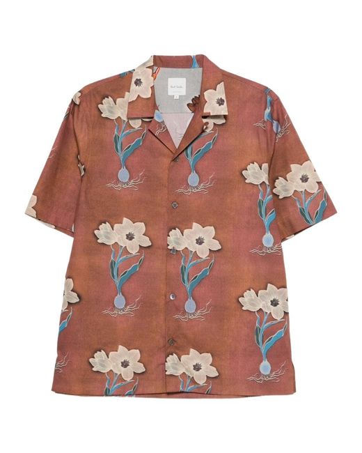 Paul Smith Brown Floral-Print Short-Sleeve Shirt for men