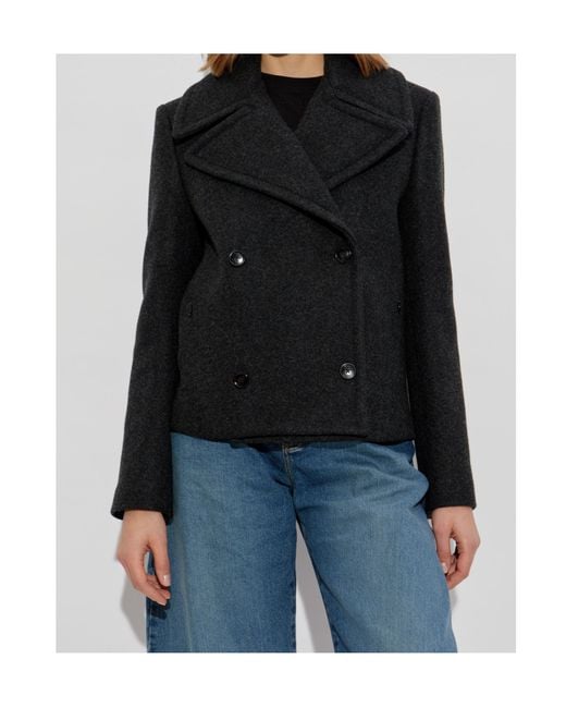 Alaïa Black Alaïa Double-Breasted Straight Fit Pea Coat