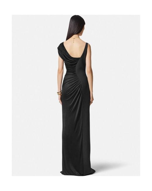 Versace Black Medusa Head Logo Plaque Side-Slit Maxi Dress