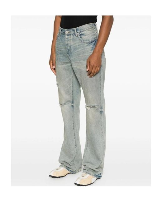 Purple Brand Gray Ripped Flared Jeans for men