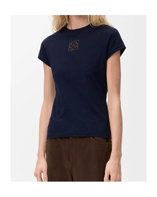 Loewe Blue Slim Anagram Embroidered T-Shirt