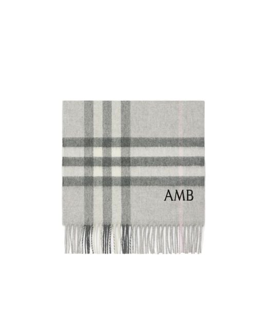 Burberry Gray Checked Fringed-Edge Scarf