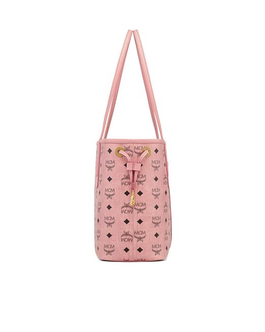 MCM Pink Monogram Printed Drawstring Tote Bag