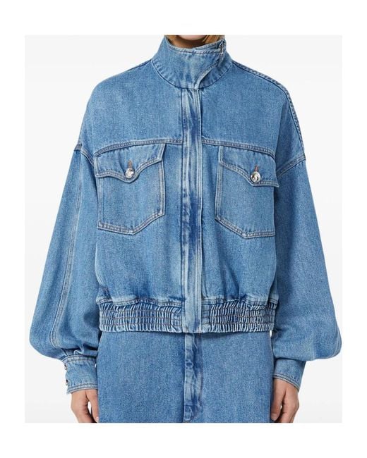 Sportmax Blue High-Neck Long-Sleeved Casual Jacket