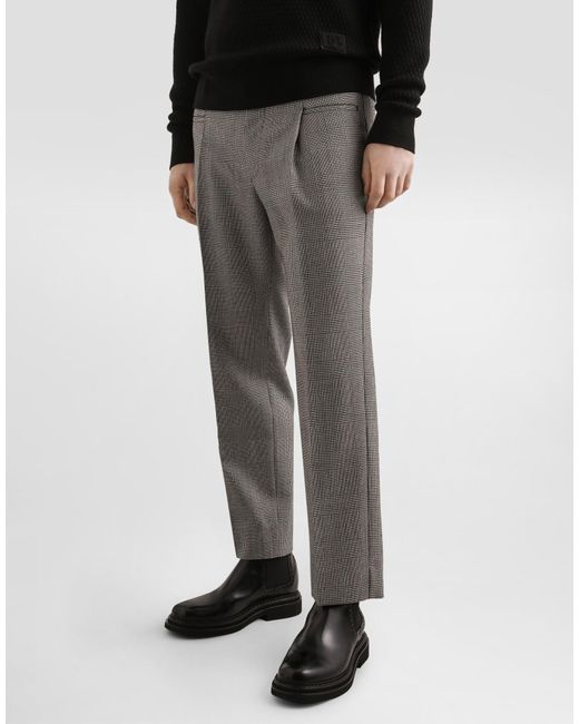 Dolce & Gabbana Gray Pleat Detailed Straight-Leg Trousers for men