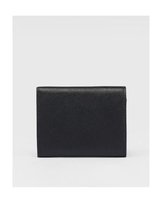 Prada Black Logo Plaque Bi-Fold Wallet