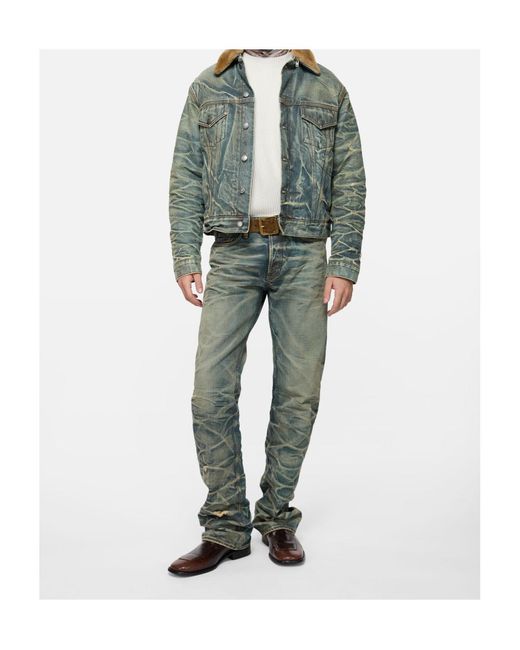 Acne Green Denim Jacket With Fur Collar for men