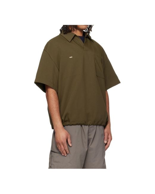 Wooyoungmi Green Twill Patch Pocket Polo Shirt for men