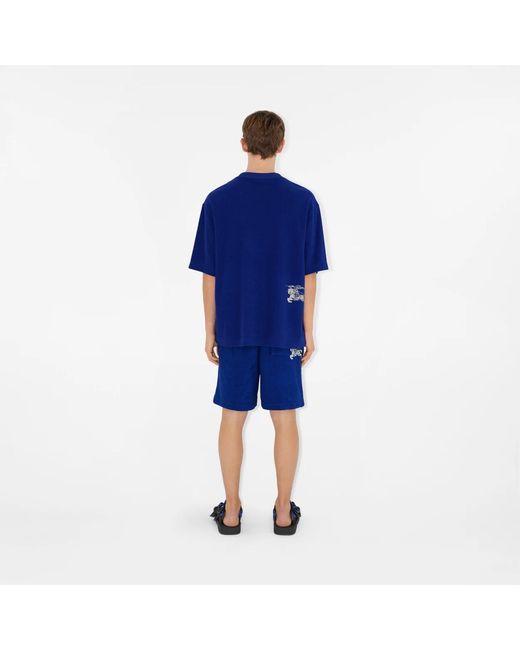 Burberry Blue Ekd-Motif Crewneck Towelling T-Shirt for men