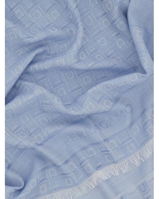 Ferragamo Blue Ferragamo Gancini Monogram Jacquard Scarf for men