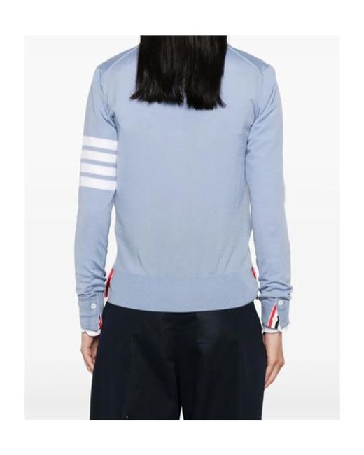 Thom Browne Blue 4-Bar V-Neck Knitted Cardigan