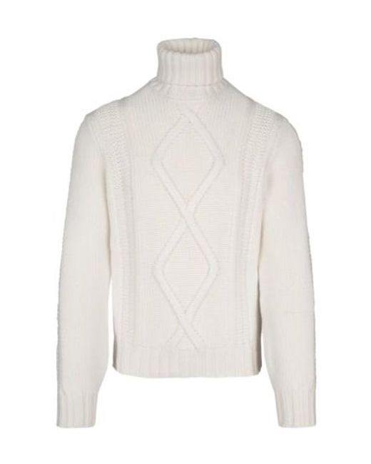 Brunello Cucinelli White Roll-Neck Knitted Jumper for men