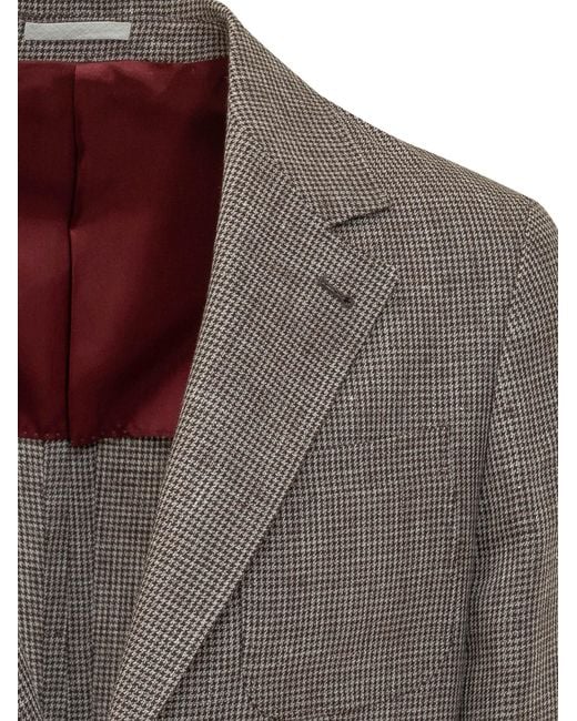 Brunello Cucinelli Brown Checked Single-Breasted Blazer for men