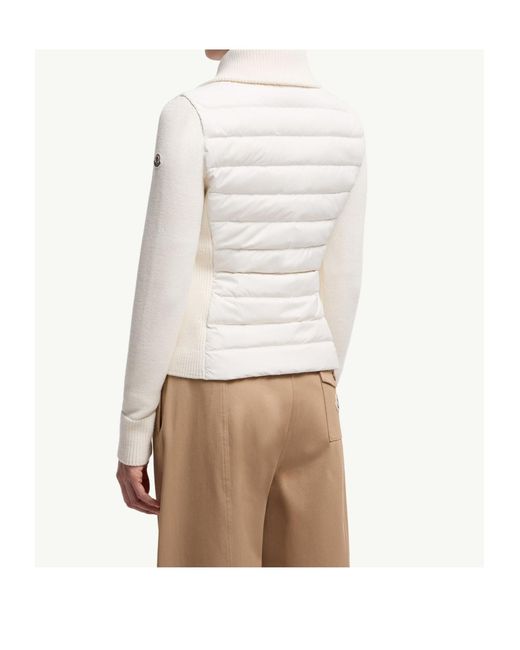 Moncler White Padded Zip-Up Wool Cardigan